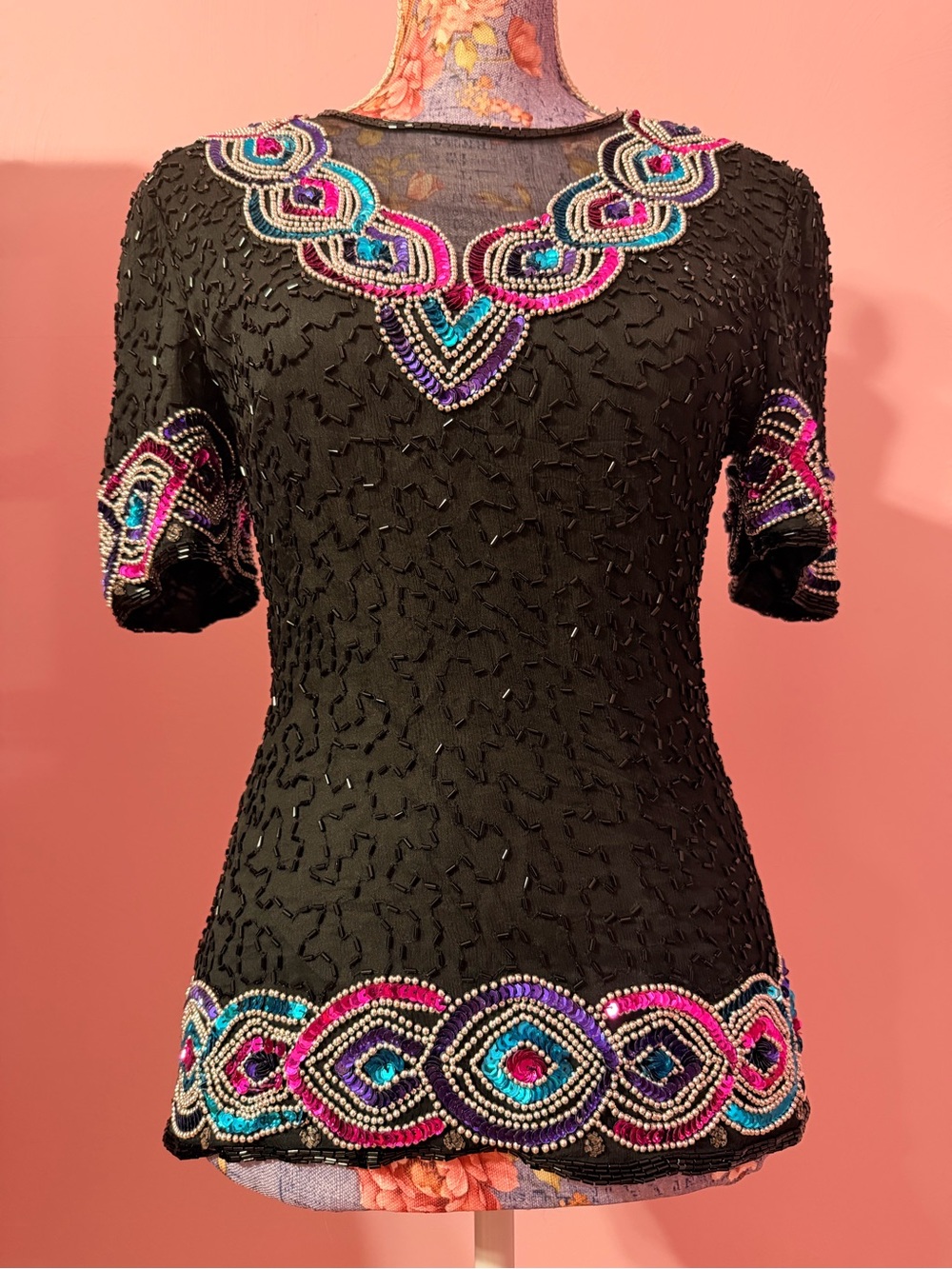 Stenay Made in India 100% Silk Beaded Sequin Blouse Top - Size S